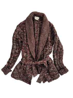 Barbara Lee vintage women’s burgundy knit collared belted open cardigan sweater